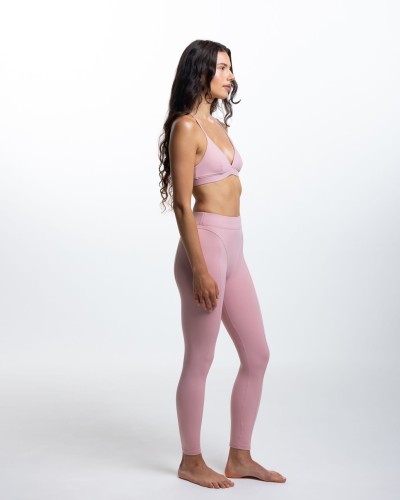 legginsy damskie do jogi i pilatesu różowe elastyczne dopasowane z modelującymi przeszyciami