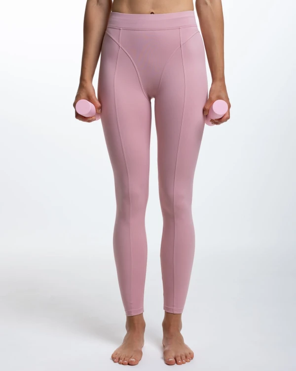 legginsy sportowe różowe wysoki stan detal szwów modelujących brzuch i biodra