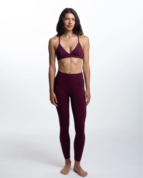 legginsy sportowe damskie bordowe modelujące wysoki stan Contour przód