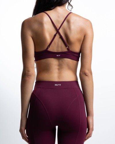 biustonosz sportowy damski bordowy Contour Bra tył cienkie ramiączka