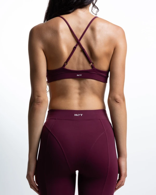 biustonosz sportowy damski bordowy Contour Bra tył cienkie ramiączka