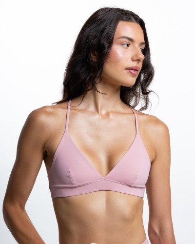 stanik sportowy damski różowy do pilatesu Contour Bra przód dopasowany
