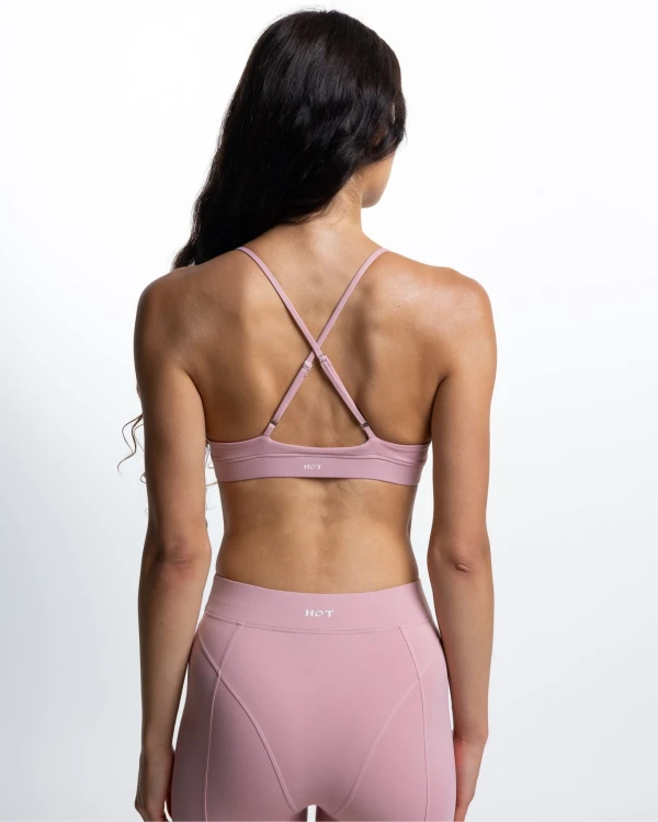 biustonosz sportowy damski różowy Contour Bra tył cienkie ramiączka