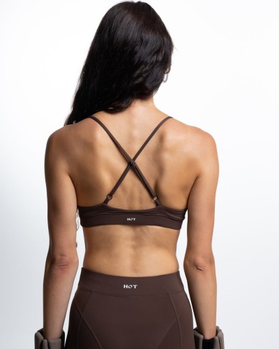 biustonosz sportowy damski brązowy Contour Bra tył cienkie ramiączka